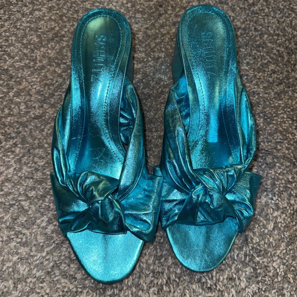 Schutz Leather Slides Blue & Metallic Multistrap - Picture 2 of 4
